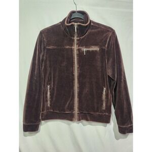 Ralph Lauren Jacket Brown Velour Velvet Full Zip Track Coat Preppy Y2K Womens MD